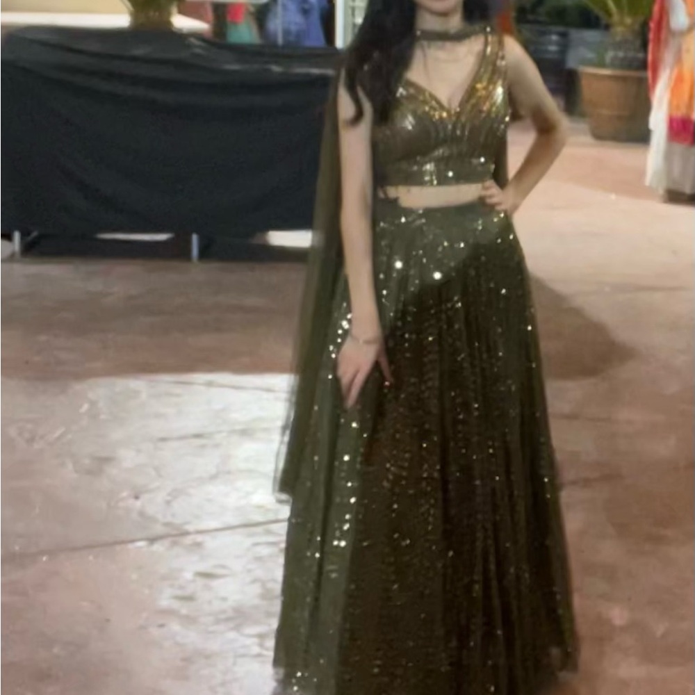 Elegant Sequin Green Lehenga